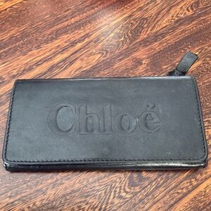 Chloé Black Leather Long Wallet